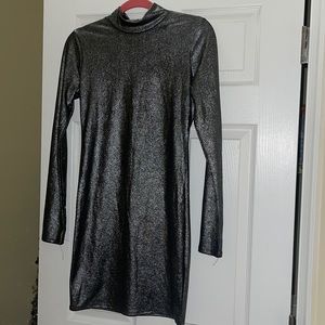 Metallic Silver Mock Neck  Forever 21 Mini Dress